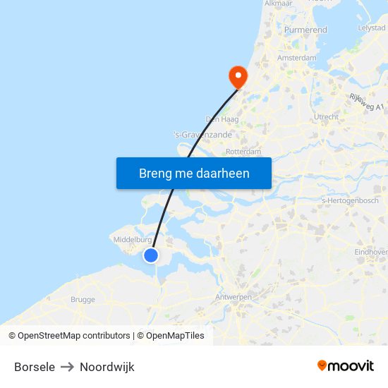 Borsele to Noordwijk map