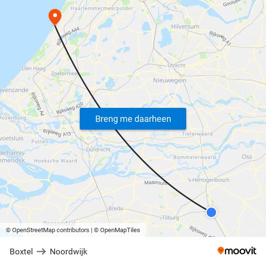 Boxtel to Noordwijk map