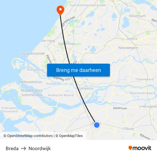 Breda to Noordwijk map