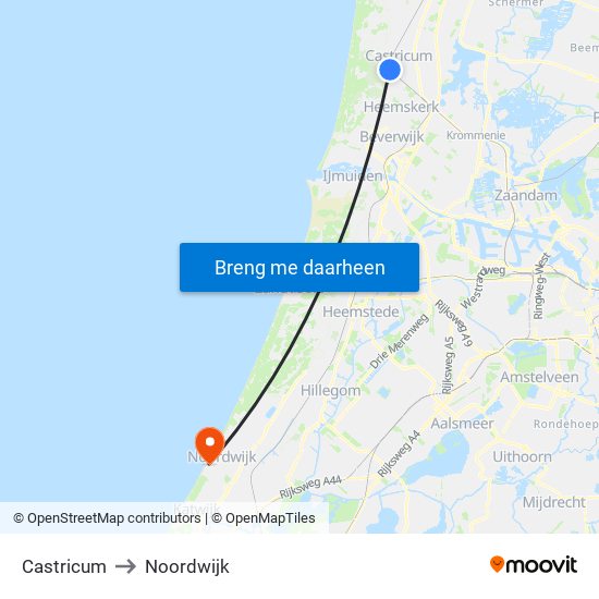 Castricum to Noordwijk map