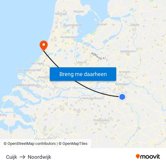 Cuijk to Noordwijk map