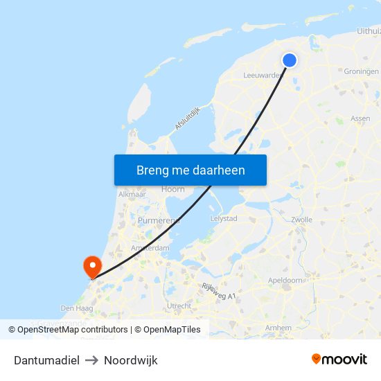 Dantumadiel to Noordwijk map