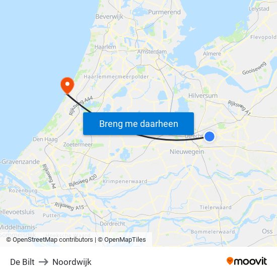De Bilt to Noordwijk map