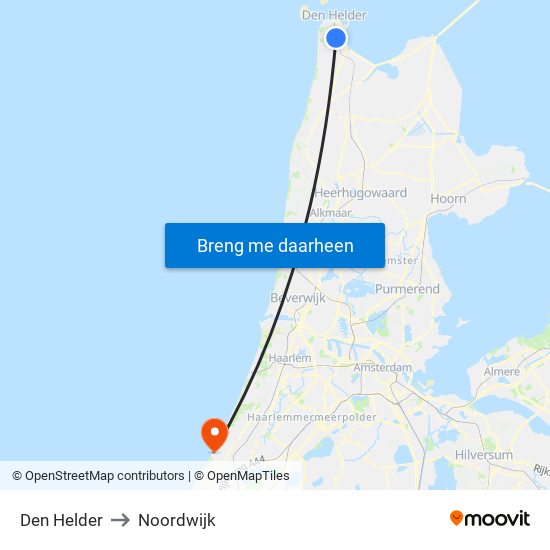 Den Helder to Noordwijk map