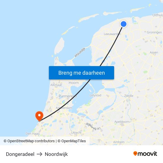 Dongeradeel to Noordwijk map