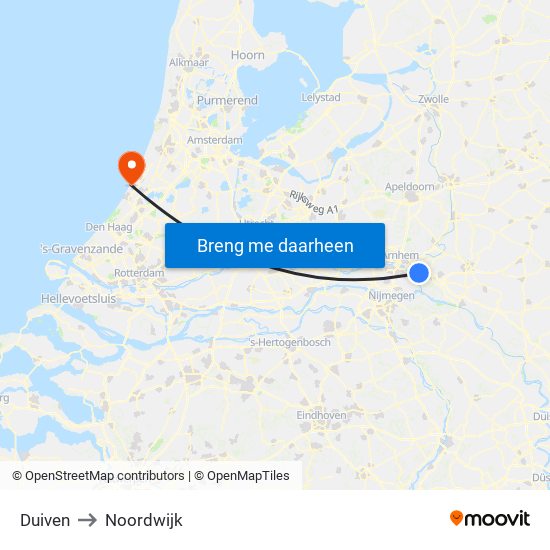 Duiven to Noordwijk map