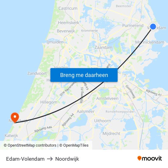 Edam-Volendam to Noordwijk map