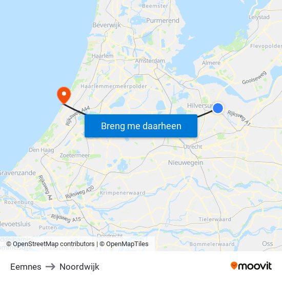 Eemnes to Noordwijk map