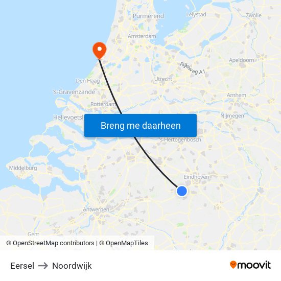 Eersel to Noordwijk map
