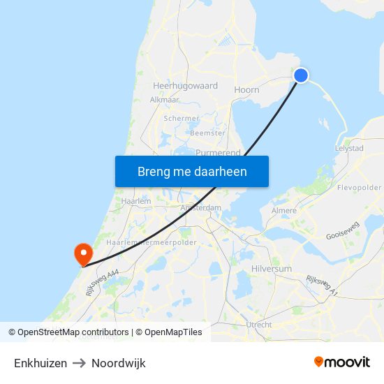 Enkhuizen to Noordwijk map