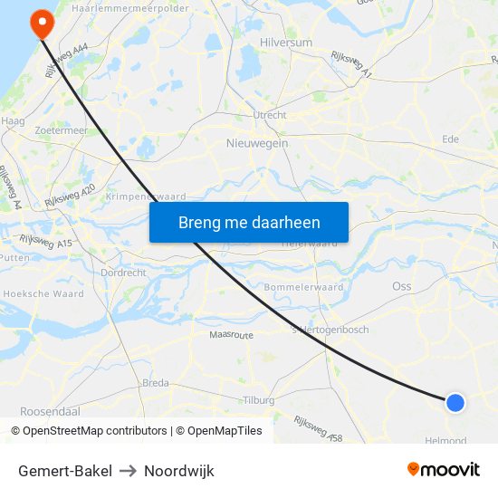 Gemert-Bakel to Noordwijk map