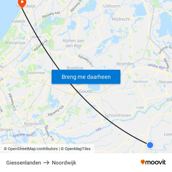 Giessenlanden to Noordwijk map