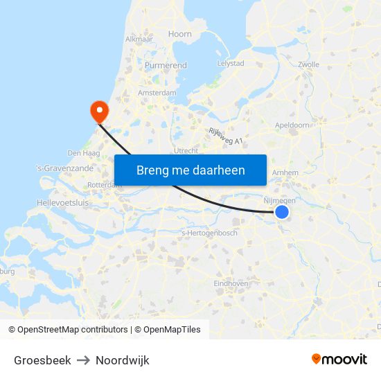 Groesbeek to Noordwijk map