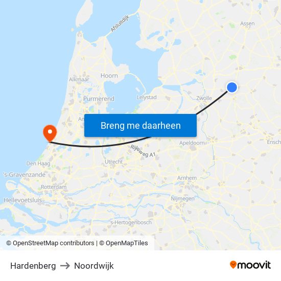 Hardenberg to Noordwijk map