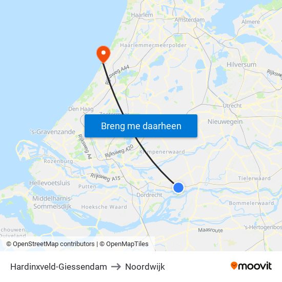 Hardinxveld-Giessendam to Noordwijk map