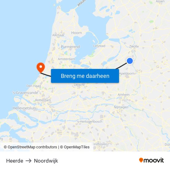 Heerde to Noordwijk map