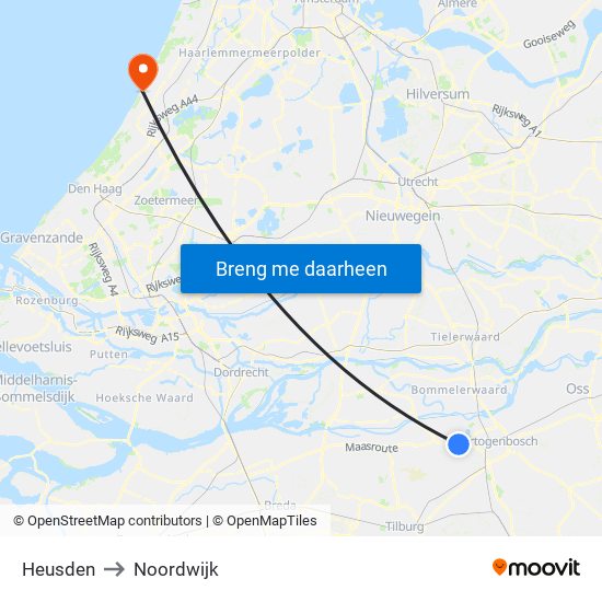 Heusden to Noordwijk map