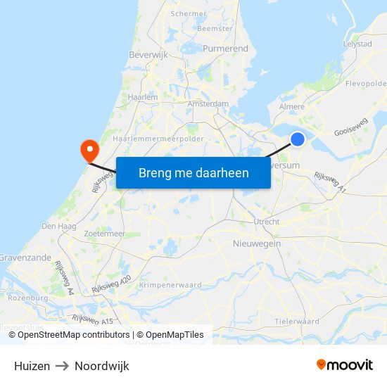 Huizen to Noordwijk map