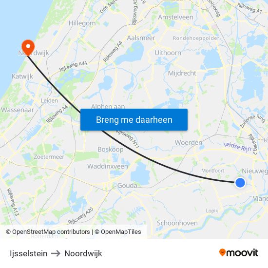 Ijsselstein to Noordwijk map