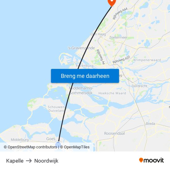 Kapelle to Noordwijk map
