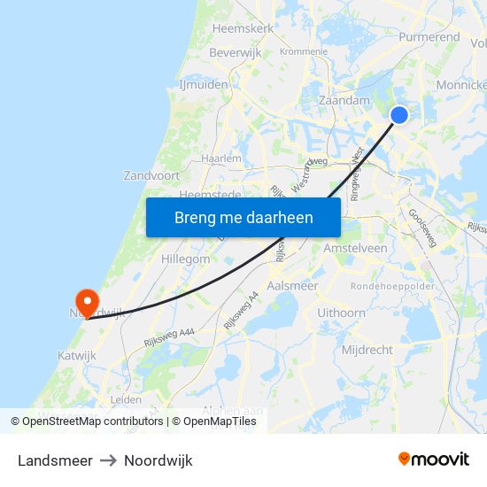 Landsmeer to Noordwijk map