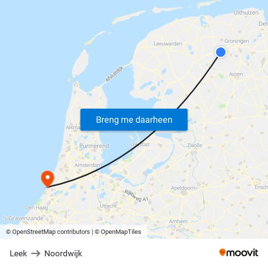 Leek to Noordwijk map