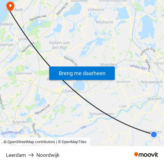 Leerdam to Noordwijk map