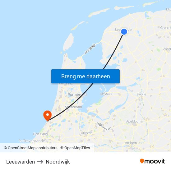 Leeuwarden to Noordwijk map