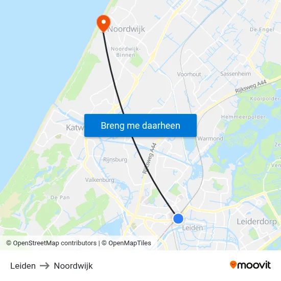 Leiden to Noordwijk map