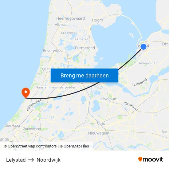 Lelystad to Noordwijk map