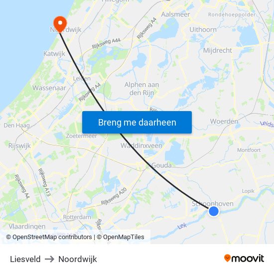 Liesveld to Noordwijk map