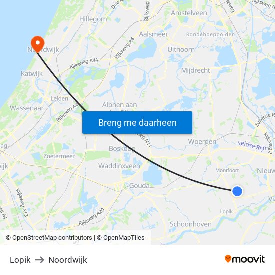 Lopik to Noordwijk map