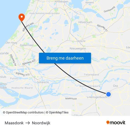 Maasdonk to Noordwijk map