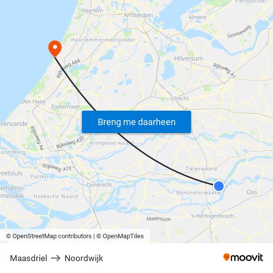 Maasdriel to Noordwijk map