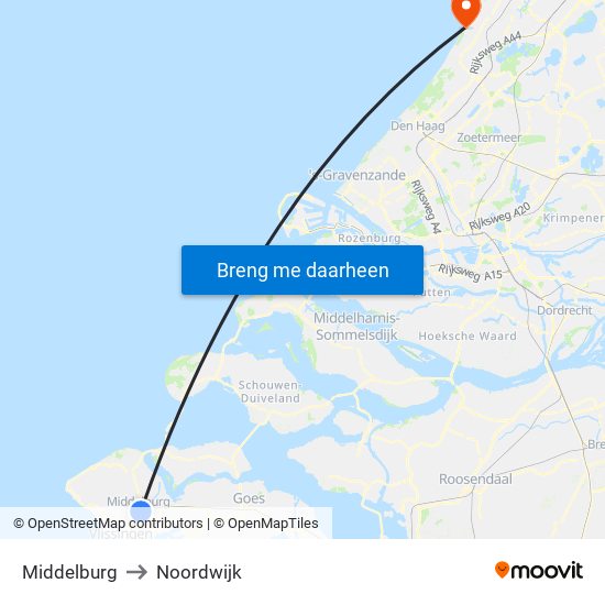 Middelburg to Noordwijk map