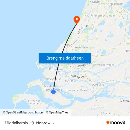 Middelharnis to Noordwijk map