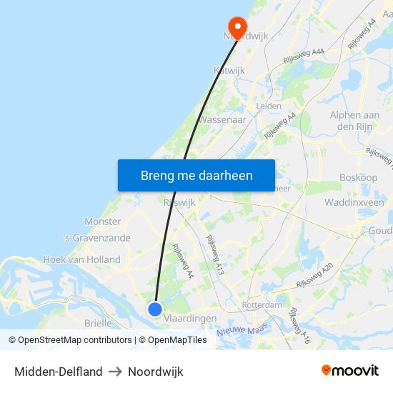 Midden-Delfland to Noordwijk map