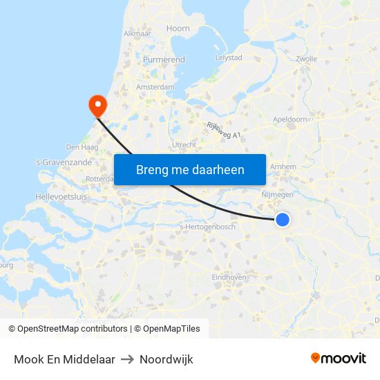 Mook En Middelaar to Noordwijk map