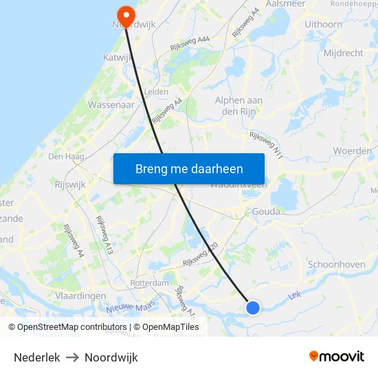 Nederlek to Noordwijk map