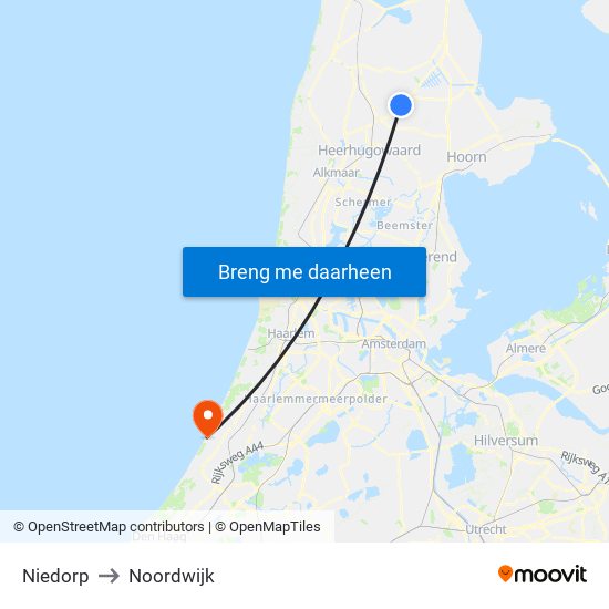 Niedorp to Noordwijk map