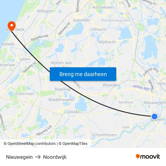 Nieuwegein to Noordwijk map
