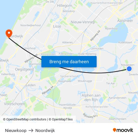 Nieuwkoop to Noordwijk map