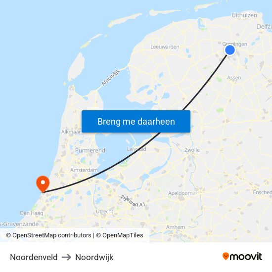 Noordenveld to Noordwijk map