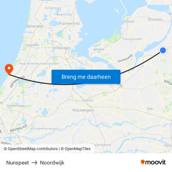 Nunspeet to Noordwijk map