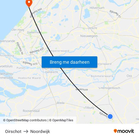 Oirschot to Noordwijk map