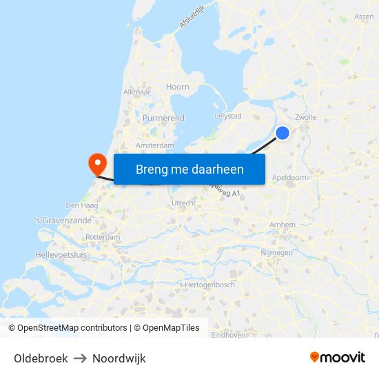 Oldebroek to Noordwijk map