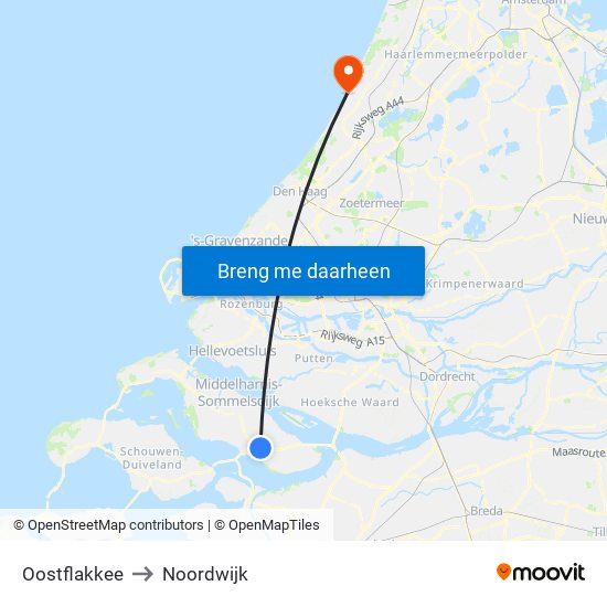 Oostflakkee to Noordwijk map