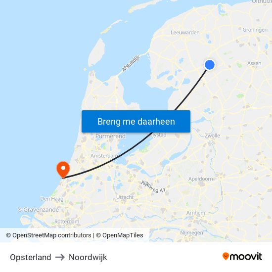 Opsterland to Noordwijk map