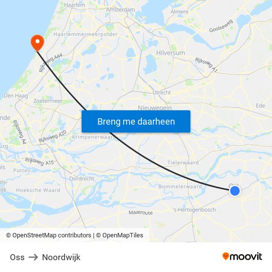 Oss to Noordwijk map