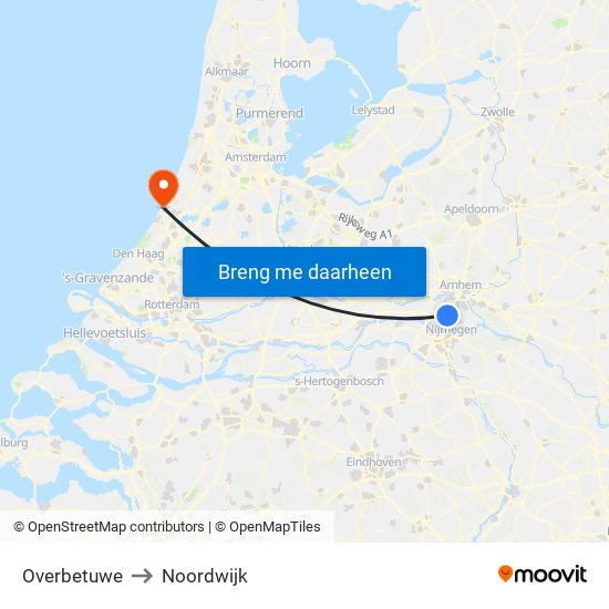 Overbetuwe to Noordwijk map